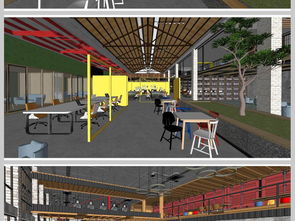 工廠改造創(chuàng)客空間咖啡吧SU模型設(shè)計(jì)圖下載